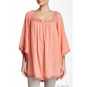 CALYPSO St.Barth Entina Coral Pink Orange Top Crochet Tunic Cover Up S Small NEW